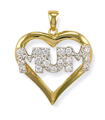 Yellow Gold CZ Heart Mum Pendant