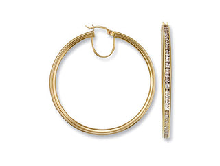 Yellow Gold CZ Hoop Earrings