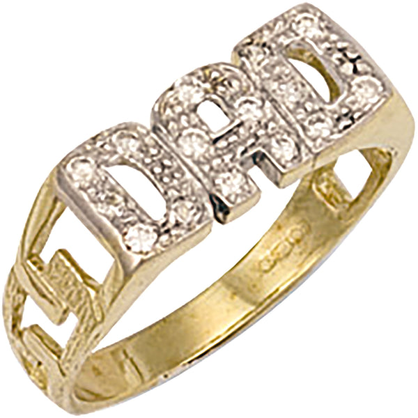 Yellow Gold CZ Id Sides Dad Ring 2.7g