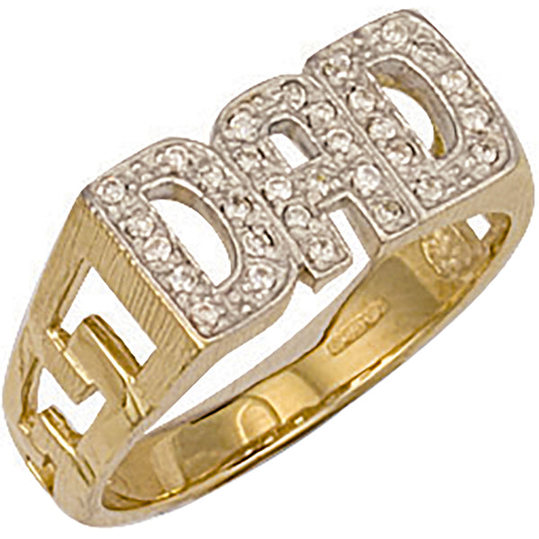 Yellow Gold CZ Id Sides Dad Ring 3.8g