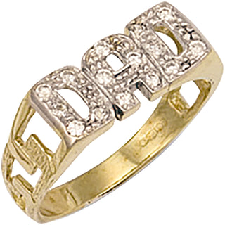 Yellow Gold CZ Id Sides Dad Ring M