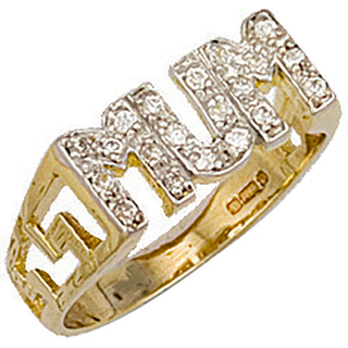 Yellow Gold CZ Id Sides Mum Ring
