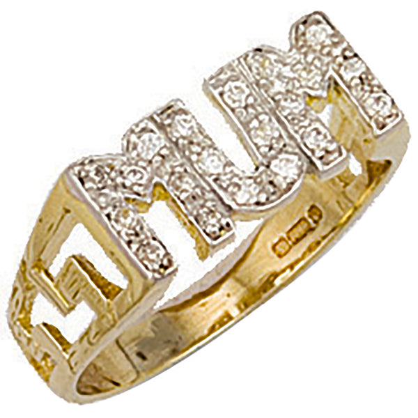 Yellow Gold CZ Id Sides Mum Ring