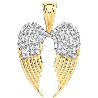 Yellow Gold CZ Large Angel Wings Pendant