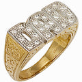 Yellow Gold CZ Patterned Sides Dad Ring