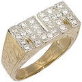 Yellow Gold CZ Patterned Sides Mum Ring
