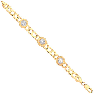 Yellow Gold CZ Round Charm Baby/ladies Curb Bracelet