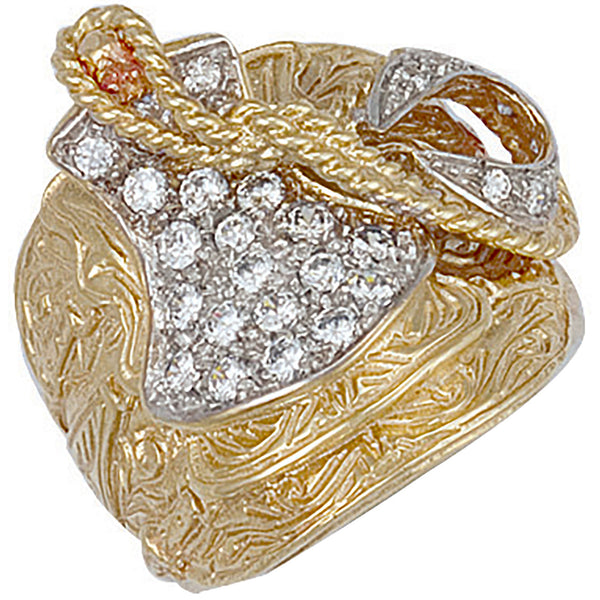 Yellow Gold CZ Saddle Ring 28g