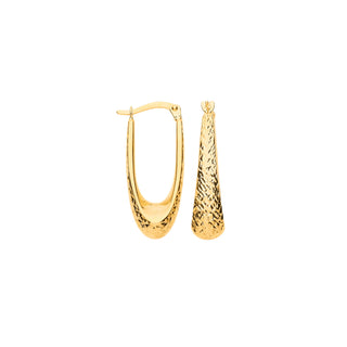 Yellow Gold D/c Elongated Hoop Earrings