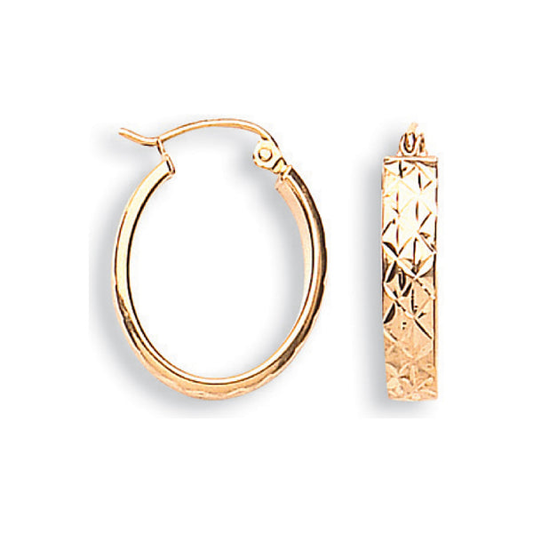 Yellow Gold D/c Oval Hoop Earrings 1.1g