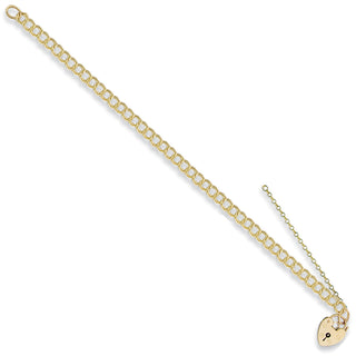 Yellow Gold Double Link Curb & Padlock Charm Bracelet