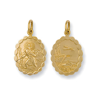 Yellow Gold Double Sided Oval Shaped St Christopher Pendant 2.8g