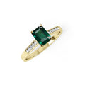 Yellow Gold Emerald Cut Green CZ Ladies Ring