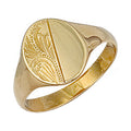 Yellow Gold Engraved Oval Signet Ring 3.2g