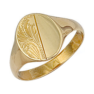 Yellow Gold Engraved Oval Signet Ring J