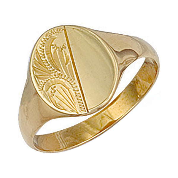 Yellow Gold Engraved Oval Signet Ring J