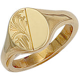 Yellow Gold Engraved Oval Signet Ring 11g