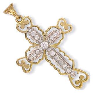 Yellow Gold Fancy Pave Set CZ Cross 7g
