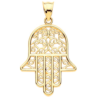 Yellow Gold Filigree Hamsa Pendant
