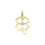 Yellow Gold Four Leaf Clover CZ Pendant