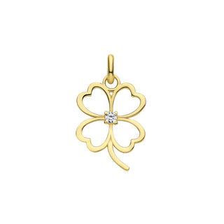 Yellow Gold Four Leaf Clover CZ Pendant