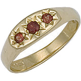 Yellow Gold Garnet 3 Stone Baby Gipsy Ring