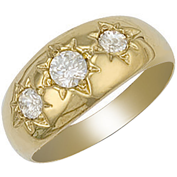 Yellow Gold Gents 3 Stone CZ Ring 4.5g