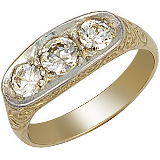 Yellow Gold Gents 3 Stone CZ Ring 5g