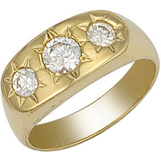 Yellow Gold Gents 3 Stone CZ Ring 6.4g