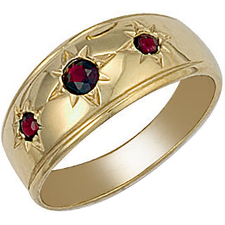 Yellow Gold Gents 3 Stone Garnet Ring 4.8g