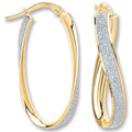 Yellow Gold Glitter Oval Twist Hoop Earrings