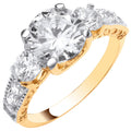 Yellow Gold Graduated Trilogy Ring With Shoulder CZ