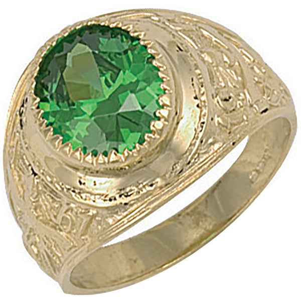 Yellow Gold Green CZ College Ring