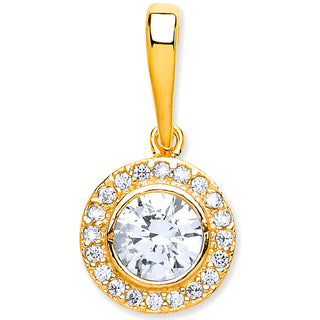 Yellow Gold Halo Style CZ Pendant