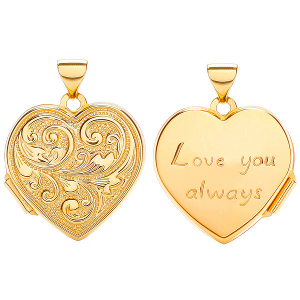 Yellow Gold Heart Double Sided Locket (Love You & Design)