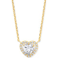 Yellow Gold Heart Halo Style CZ Pendant On 18" Chain