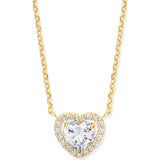 Yellow Gold Heart Halo Style CZ Pendant On 18" Chain