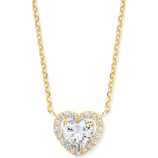 Yellow Gold Heart Halo Style CZ Pendant On 18" Chain