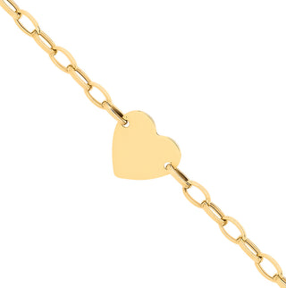 Yellow Gold Heart Plate Belcher Link Ladies Bracelet