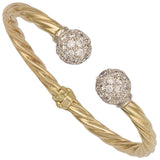 Yellow Gold Hinghed Twisted CZ Torque Bangle 12.7g