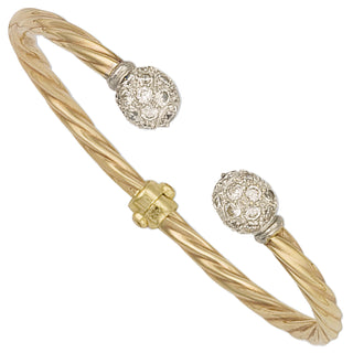 Yellow Gold Hinghed Twisted CZ Torque Bangle 9.5g