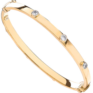 Yellow Gold Hollow Oval Baby CZ Bangle