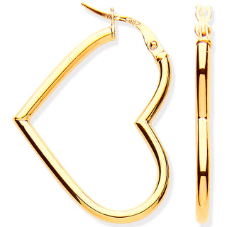 Yellow Gold Hollow Tube Heart Shaped Earrings