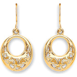 Yellow Gold Hook Drop Heart Earrings