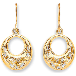 Yellow Gold Hook Drop Heart Earrings