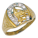 Yellow Gold Horse Shoe & Head CZ Ring 4.2g