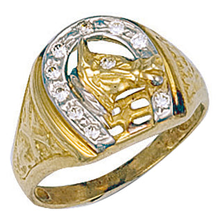 Yellow Gold Horse Shoe & Head CZ Ring 4.2g