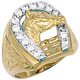 Yellow Gold Horse Shoe & Head CZ Ring 6.8g