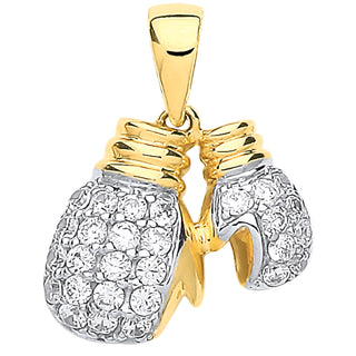 Yellow Gold Joined Double Boxing Gloves CZ Pendant