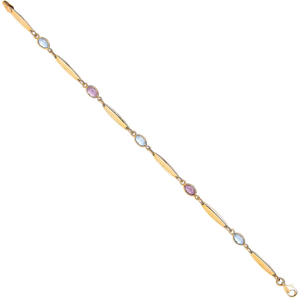 Yellow Gold Ladies Bracelet With Amethyst & Blue Topaz